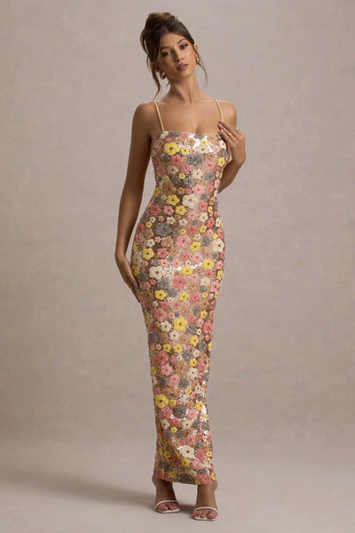 SELVIANA Floral Maxi Dress with Sequins